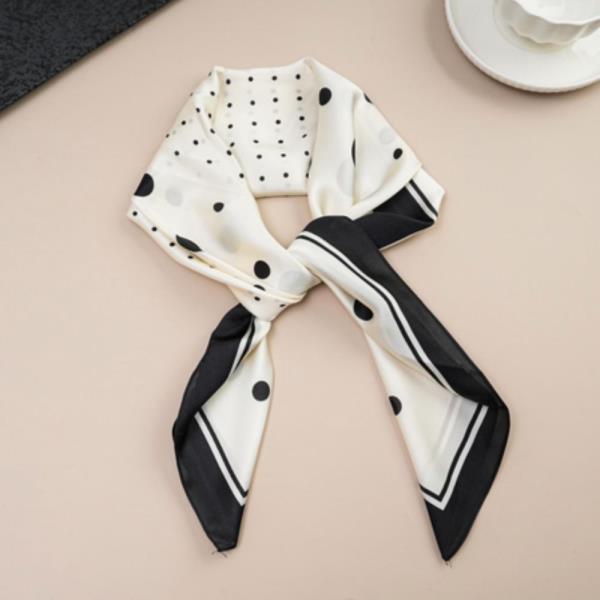 POLKA DOT BORDER SILKY BANDANA SQUARE NECK SCARF