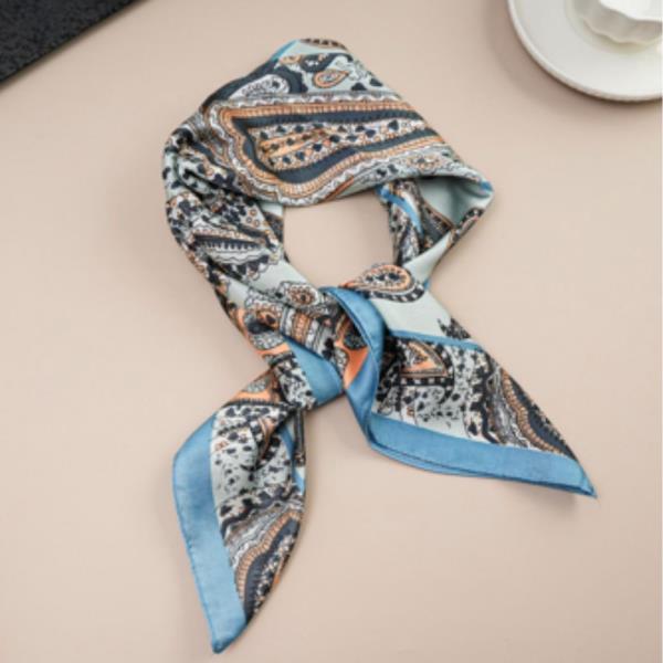 PAISLEY STRIPE SILKY BANDANA SQUARE NECK SCARF