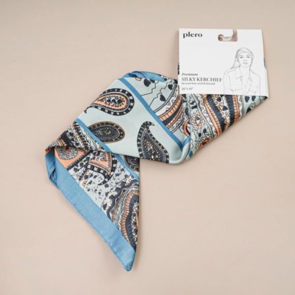 PAISLEY STRIPE SILKY BANDANA SQUARE NECK SCARF