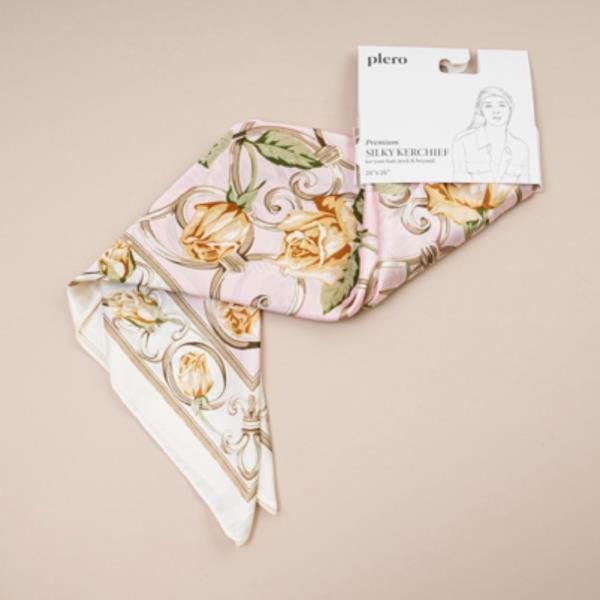 CHAIN FLOWER PRINT SILKY BANDANA SQUARE NECK SCARF