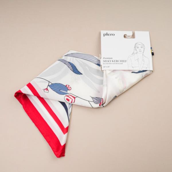 FLORAL STRIPE SILKY BANDANA SQUARE NECK SCARF