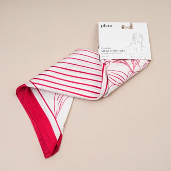 STRIPE BORDER SILKY BANDANA SQUARE NECK SCARF