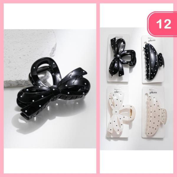 BOW POLKA DOT HAIR CLAW CLIP (12 UNITS)