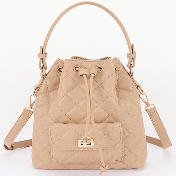 QUILTED VEGAN LEATHER BUCKET BAG