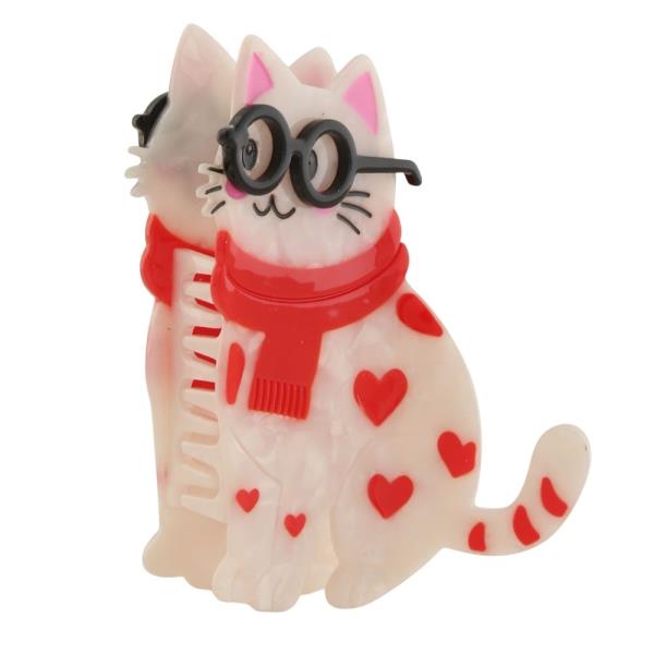 CUTE KITTEN HEART SPOTS W/ GLASSES AND SCARF HAIR CLAW CLIP