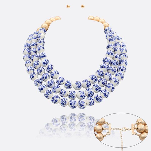 GLASS FLOWER BALL 3 LAYERED NECKLACE SET