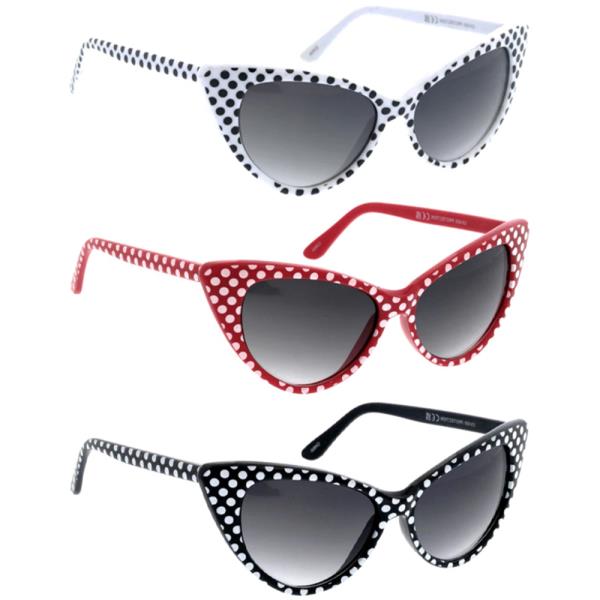 VINTAGE INSPIRED CAT EYE POLKA DOT SUNGLASSES 1DZ