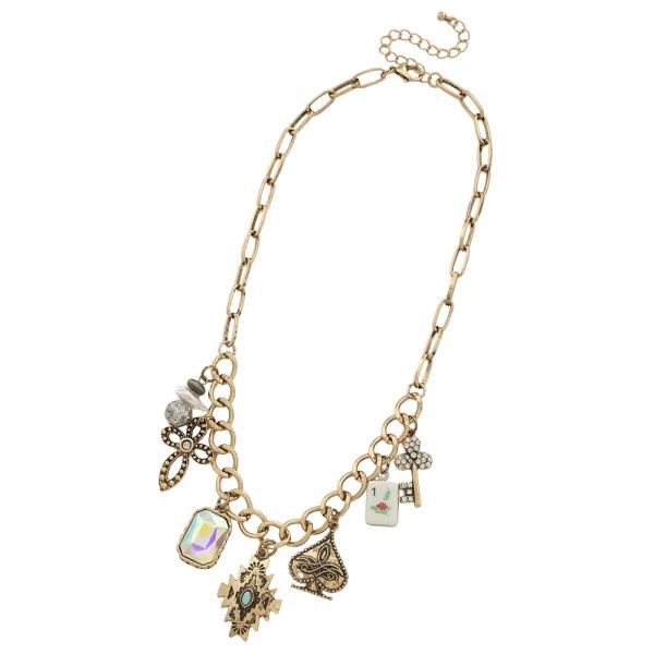 WESTERN TURQUOISE FLOWER CROSS MULTI CHARM NECKLACE