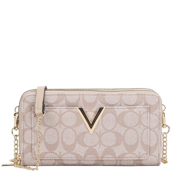 OVAL TEXTURE PRINT V ZIPPER WALLET W STRAP