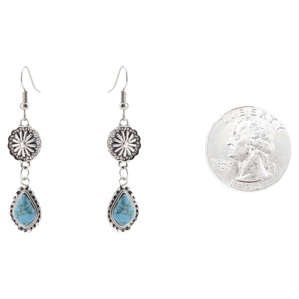 WESTERN TURQUOISE CONCHO TEARDROP DROP EARRING