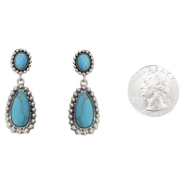 WESTERN TURQUOISE DOUBLE TEARDROP DROP EARRING