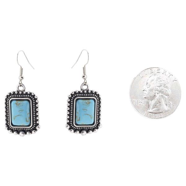 WESTERN TURQUOISE RECTANGLE DROP EARRING