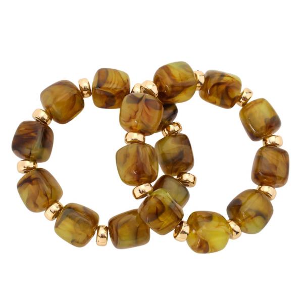 RESIN SQUARE BEAD STRETCH BRACELET SET