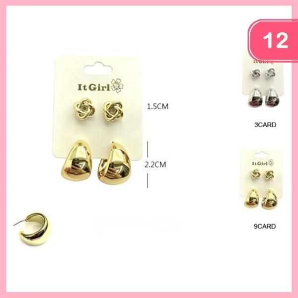 KNOTTED POST HOOP EARRING SET (12 UNITS)
