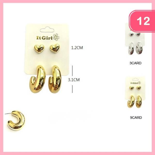 HEART POST HOOP EARRING SET (12 UNITS)