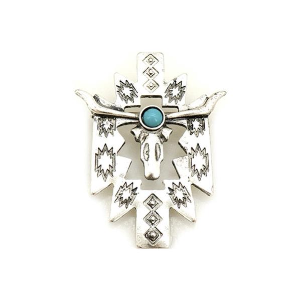 WESTERN BULL SKULL CROSS BROOCH