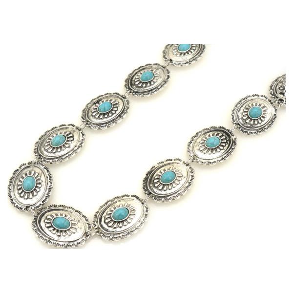 WESTERN TURQUOISE OVAL CONCHO NECKLACE