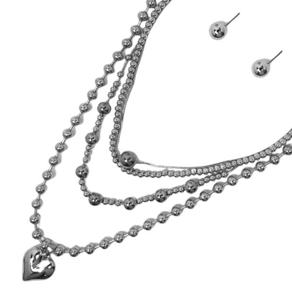 HEART PENDANT LAYERED NECKLACE SET