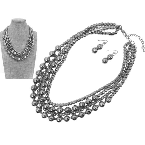 BEADED LAYERED NECKLACE EARRING SET