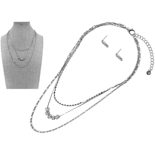 THREE LAYER W FLOWER NECKLACE EARRING SET