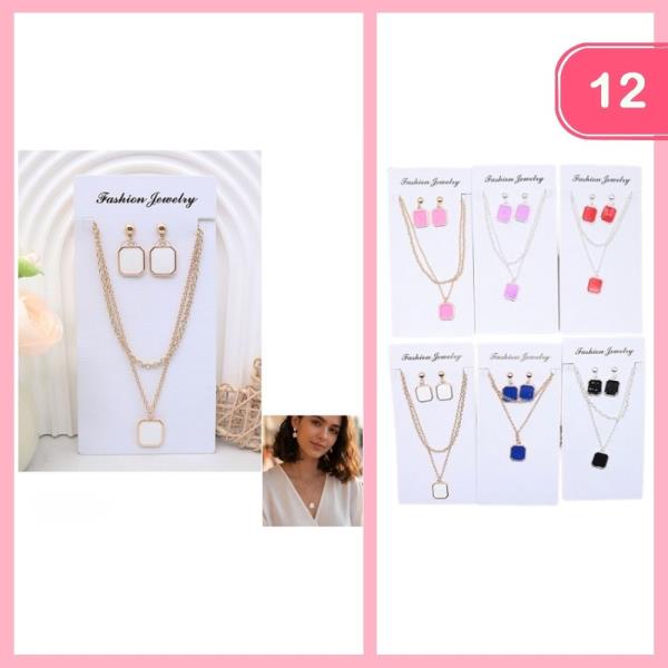 SQUARE PENDANT NECKLACE EARRING SET (12 UNITS)