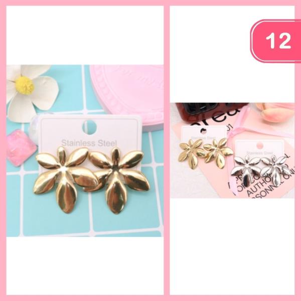 STAINLESS STEEL POST FLOWER EARRINGS (12 UNITS)