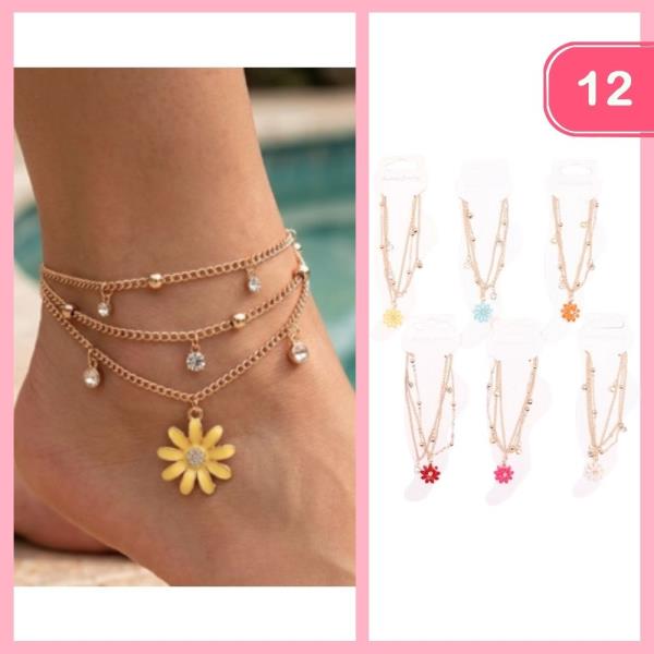 RHINESTONE FLOWER LAYERED ANKLET (12 UNITS)
