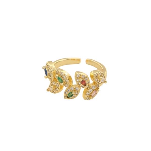 SODAJO GOLD DIPPED CZ LEAF RING