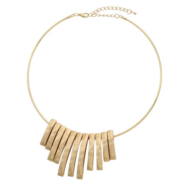 HAMMERED BAR FRINGE STATENTMENT COLLAR CHOKER NECKLACE EARRING SET