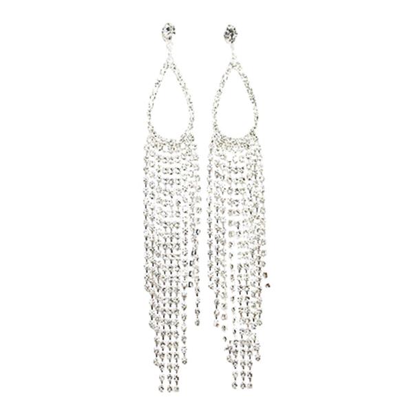 RHINESTONE OPEN TEARDROP FRINGE DANGLE EARRING
