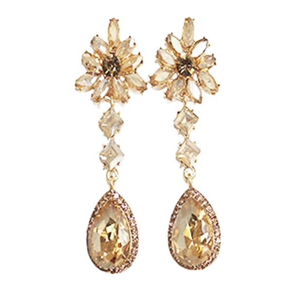 RHINESTONE FLORAL GEOMETRIC TEARDROP DROP EARRING