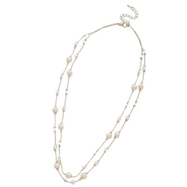 2 LAYERED PEARL STATION NECKLACE