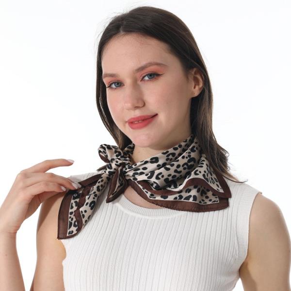 TRENDY LEOPARD PRINT SATIN BANDANA WOMEN MULTI-USE NECK SCARF HAIR BAG TIE