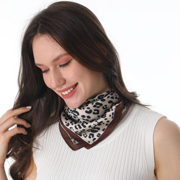 TRENDY LEOPARD PRINT SATIN BANDANA WOMEN MULTI-USE NECK SCARF HAIR BAG TIE