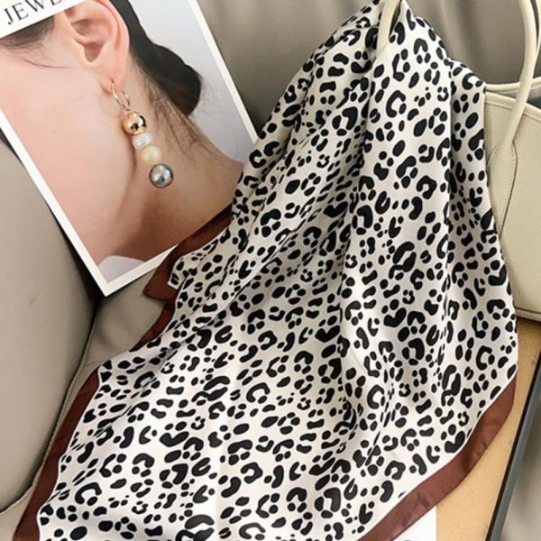 TRENDY LEOPARD PRINT SATIN BANDANA WOMEN MULTI-USE NECK SCARF HAIR BAG TIE
