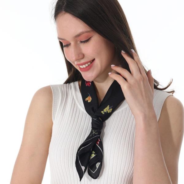 WOMEN FLORAL PRINT SATIN SMALL SQUARE SCARF MULTI-USE NECK BANDANA HEAD TIE