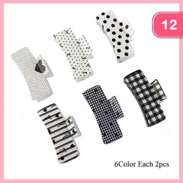POLKA DOT HEART SQUARE PATTERN HAIR CLAW CLIP (12 UNITS)