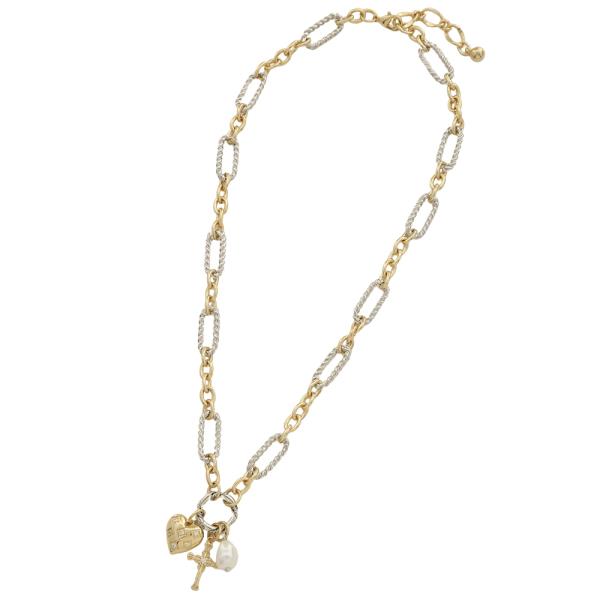 TWO TONE MULTI CHARM LINK CHAIN NECKLACE