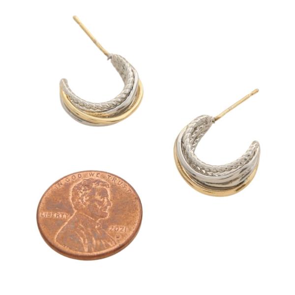 TWO TONE GOLD DIPPED STERLING SILVER HOOP EARRING