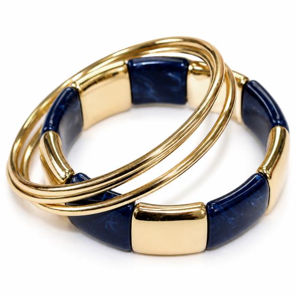 MARBLE RESIN METAL BANGLE BRACELET SET