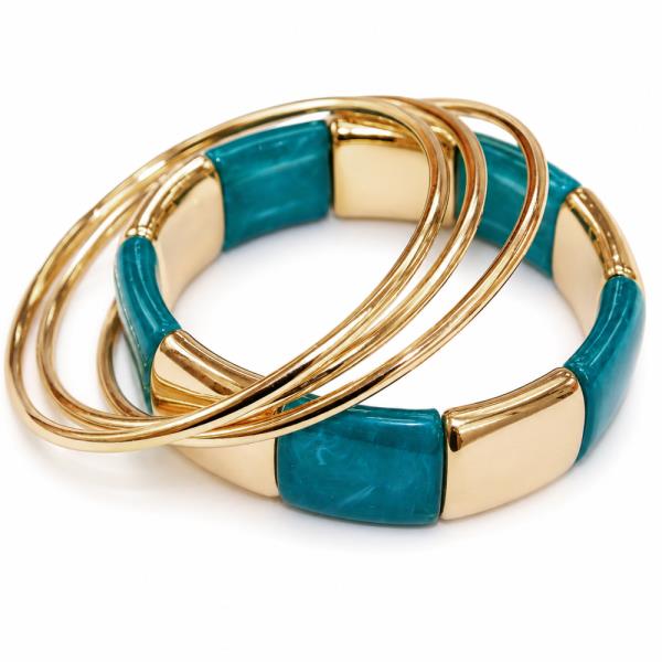 MARBLE RESIN METAL BANGLE BRACELET SET