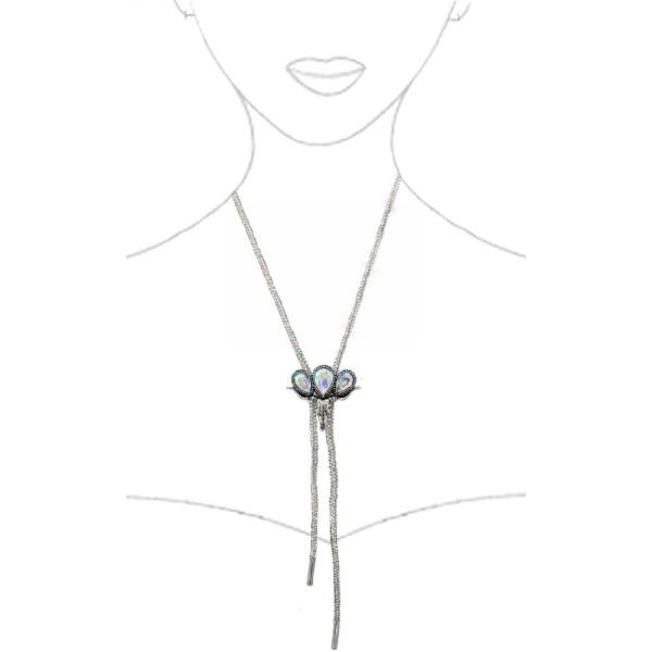 WESTERN SEMI STONE GLITTER CORD BOLO NECKLACE