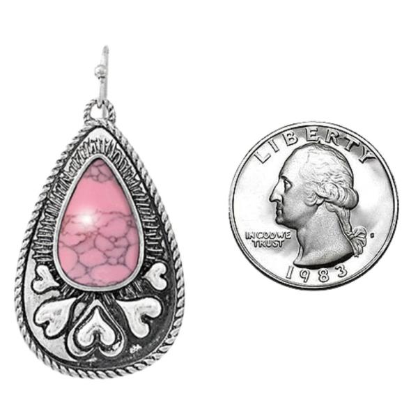 WESTERN HEART HAND STONE TEARDROP EARRING