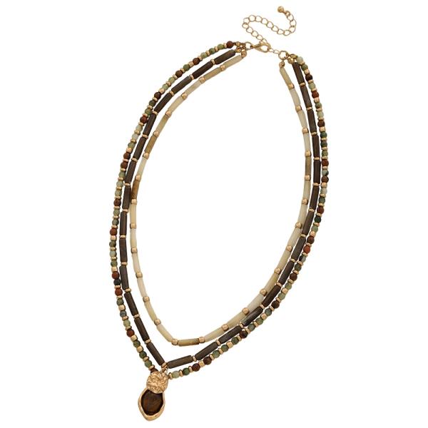 MULTI LAYER BEAD STONE PENDANT NECKLACE