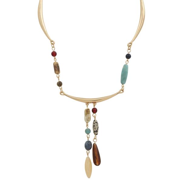 MIXED COLOR STONE BEAD DROP STRUCTURE DESIGN NECKLACE