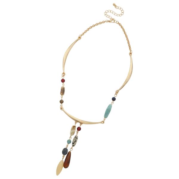MIXED COLOR STONE BEAD DROP STRUCTURE DESIGN NECKLACE