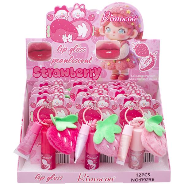 RIMOCOO PEARLESCENT STRAWBERRY LIP GLOSS W KEYCHAIN (12 UNITS)