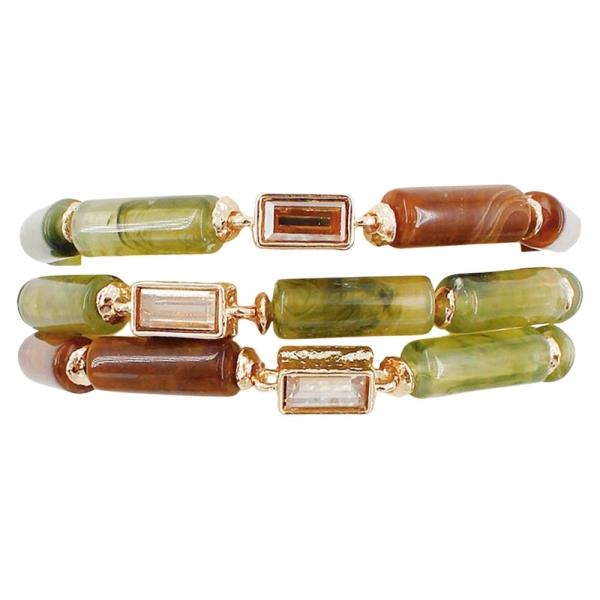 MULTI STRAND MARBLE RESIN BEAD STRETCH BRACELET SET