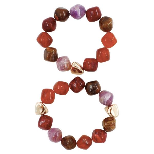 MULTI STRAND MARBLE RESIN BEAD STRETCH BRACELET SET