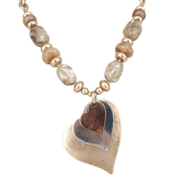 BEADED PEARL HEART PENDANT NECKLACE